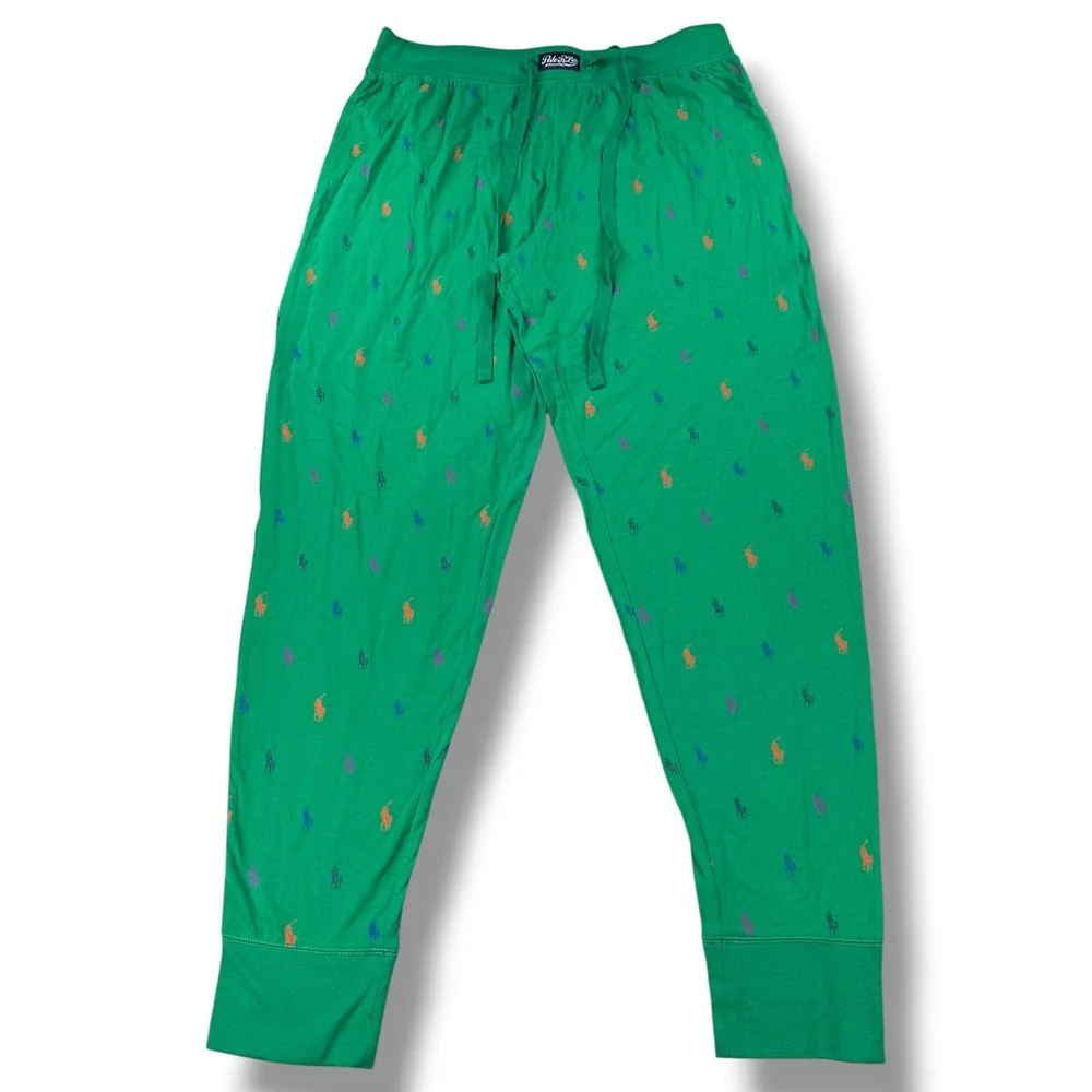 Polo Ralph Lauren Mens Green All Over Pony Print Pajama Jogger Pants Size Large